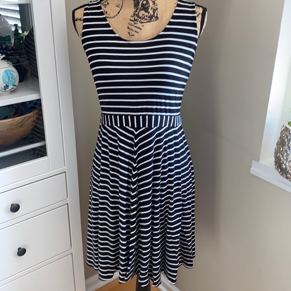 LOFT Black and white striped knit dress